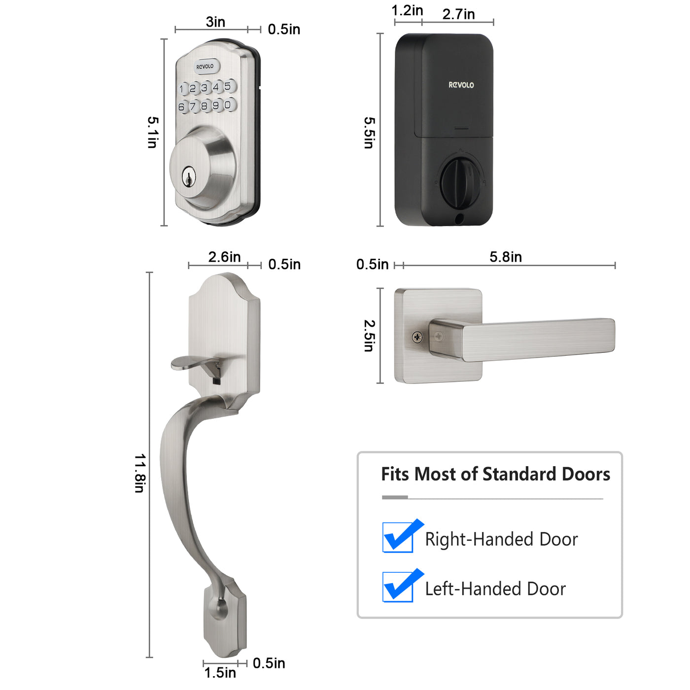 Revolo RE001 Electronic Keypad Deadbolt,Door Lock with Handle, Front D