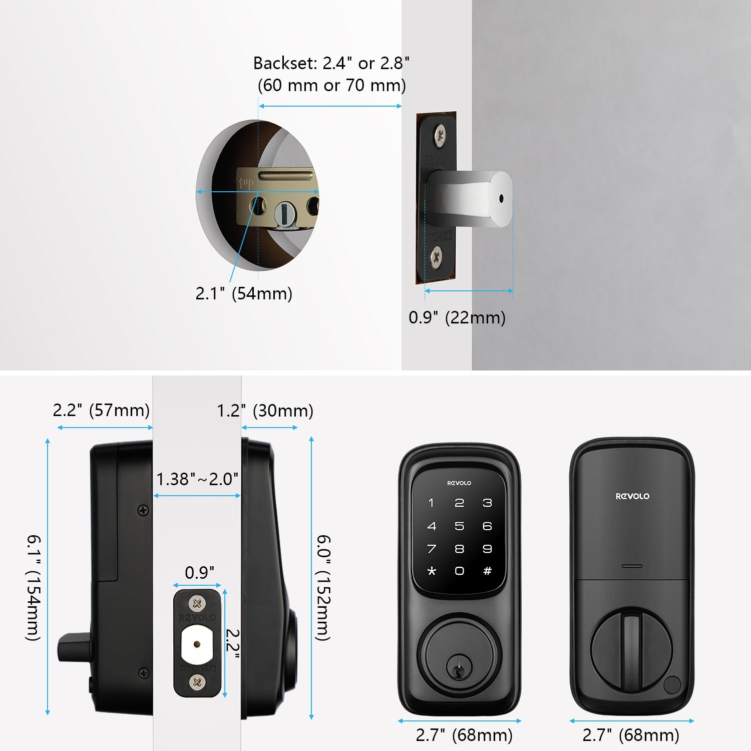 Smart Door Lock Rechargeable, Revolo 6-in-1 WiFi Fingerprint Door